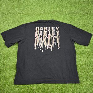 Oakley Shirt Mens 2XL Black Logo Icon Spellout Graphic Print 100% Cotton T Shirt